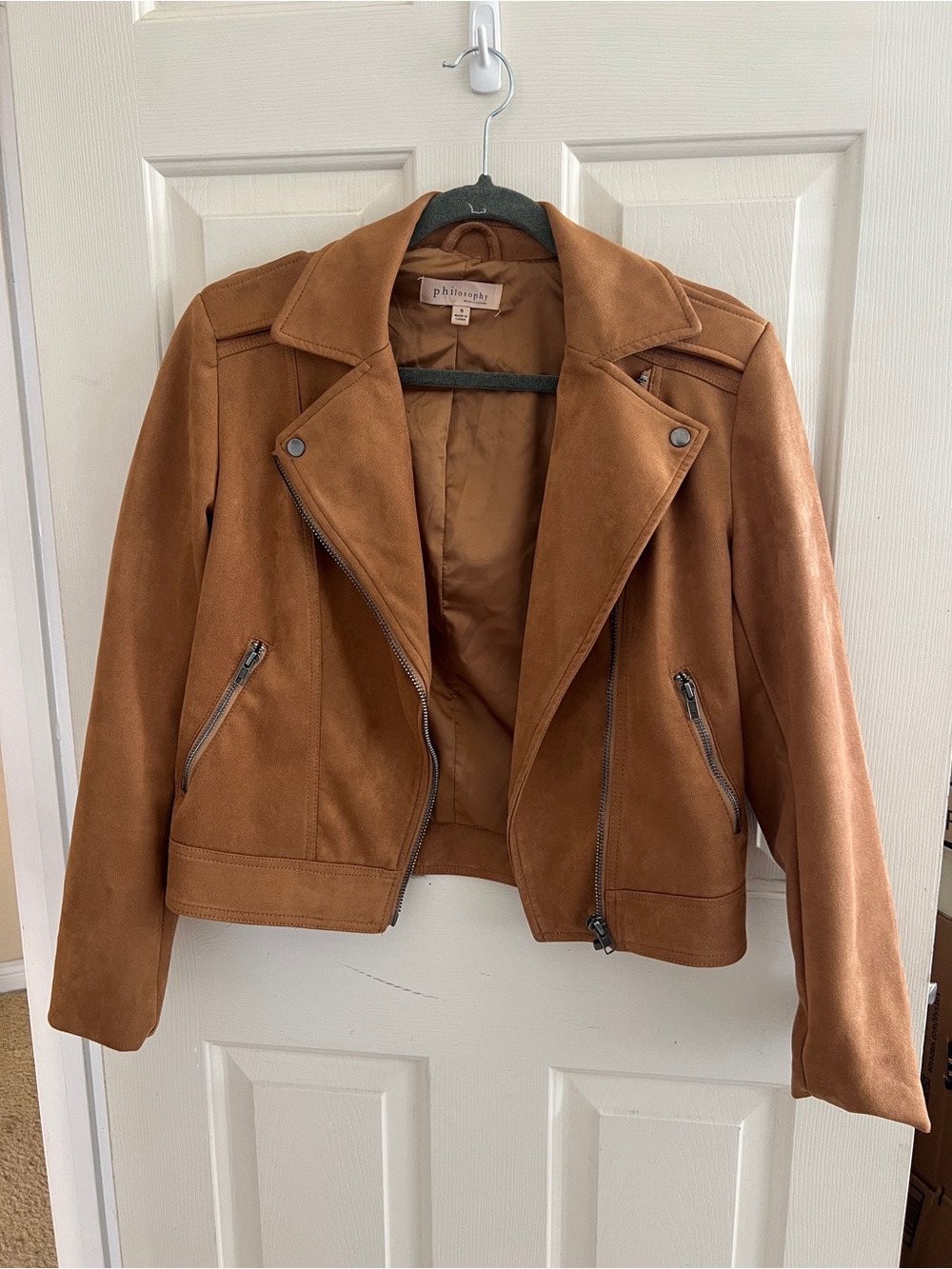Philosophy Suede Moto Jacket in Cognac